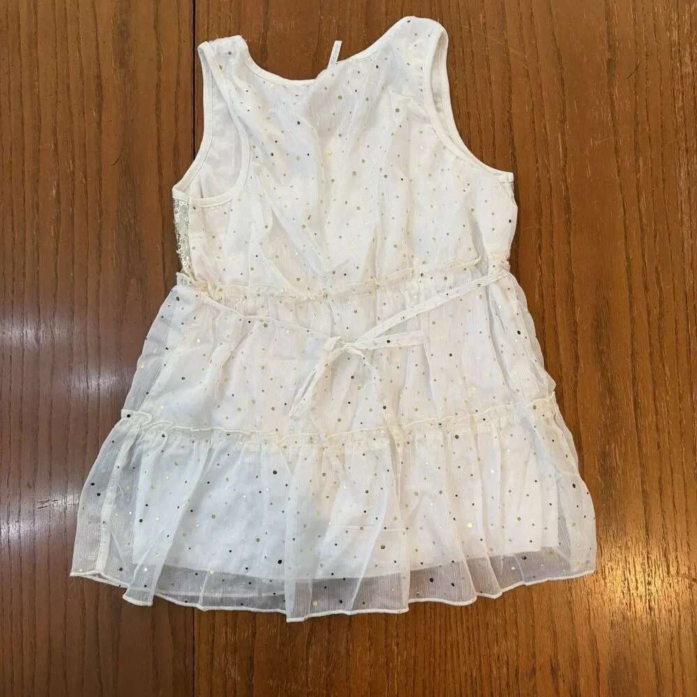 Justice Sequin Tiered Tank Top Ivory Gold Glitter Fairycore Party Size 18